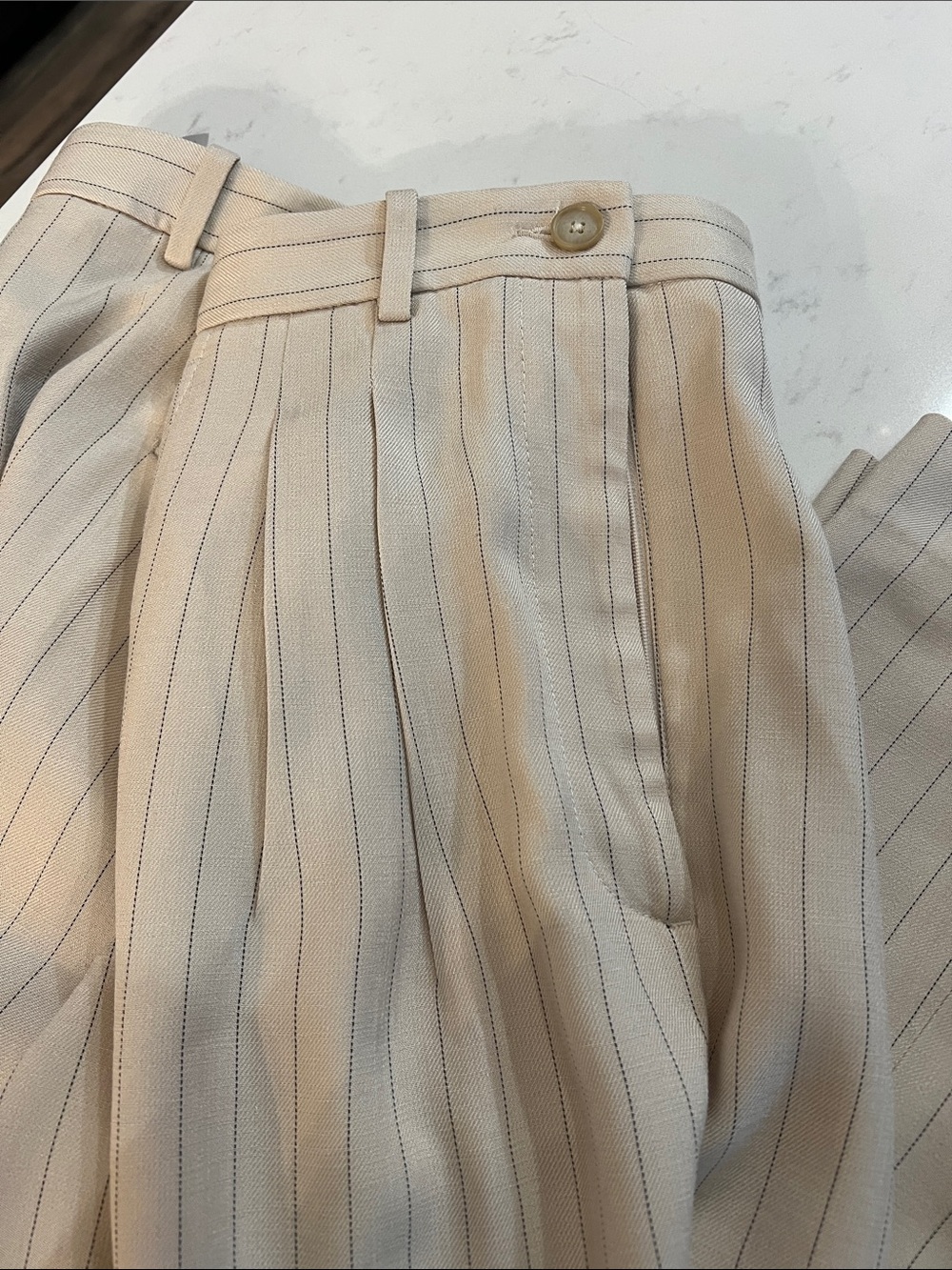 Banana Republic Cream Pinstripe Wide-Leg Pants - Picture 4 of 5